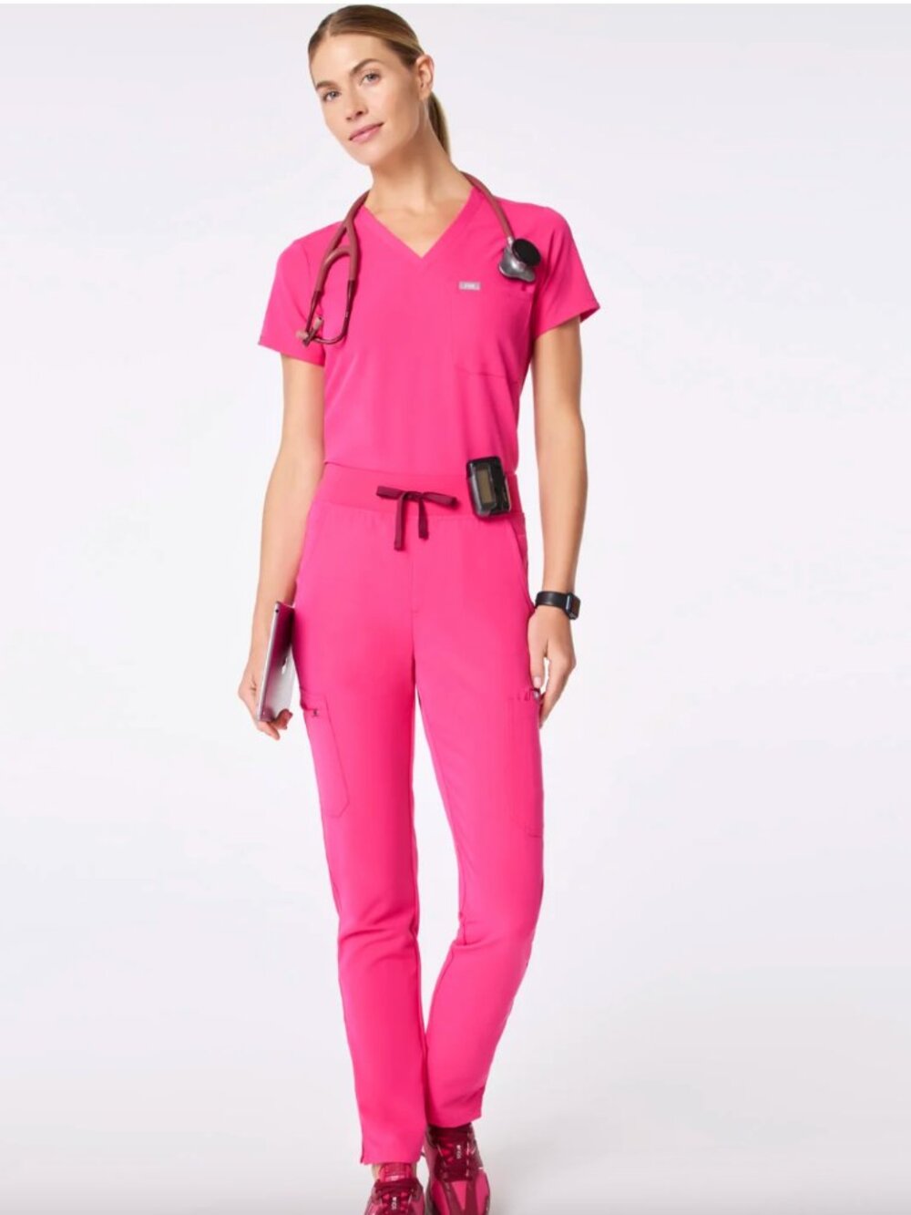 NEW FIGS Women's Shocking Pink Set Top + Bottom XS